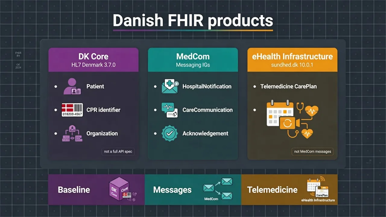 DK Core, MedCom messaging and sundhed.dk: three Danish FHIR products