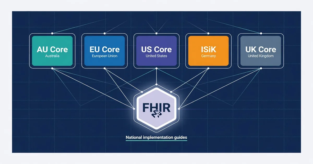 FHIR implementation guides by country: AU Core, EU Core, US Core, ISiK, UK Core
