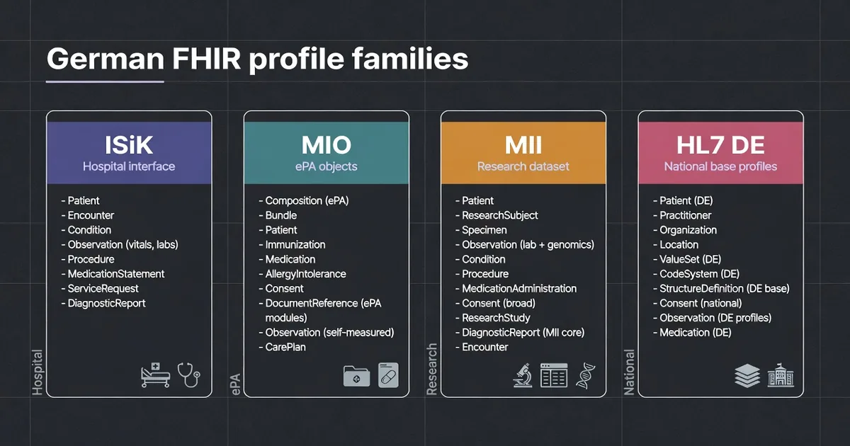 ISiK, MIO, MII and HL7 DE: four German FHIR families that are not one API