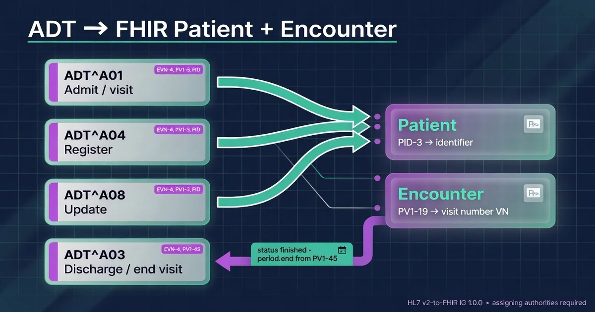 HL7 ADT to FHIR: mapping Patient and Encounter from A01, A04, A08 and A03