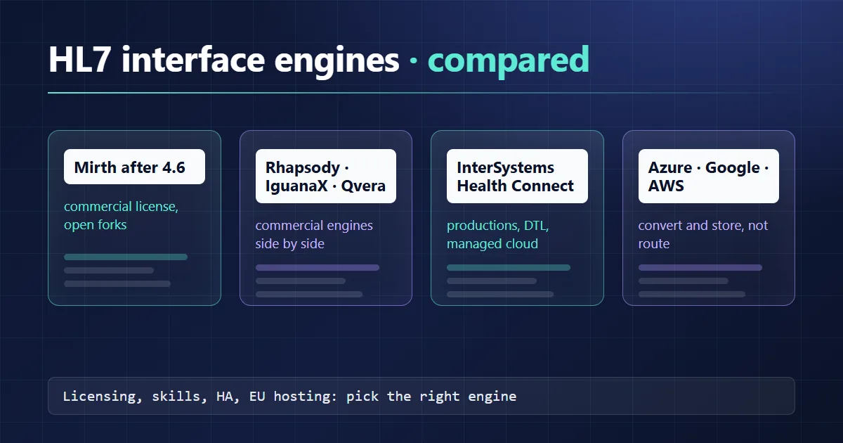 HL7 interface engines compared: Mirth Connect, Rhapsody, Iguana, Qvera and cloud options