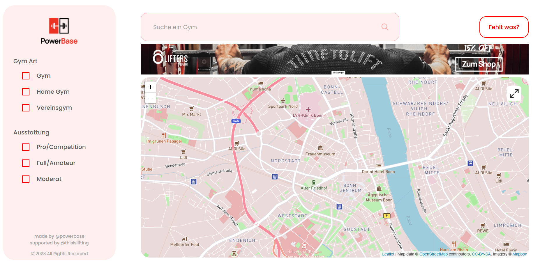 Power Base Gyms - Application de carte de recherche de gymnase